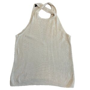 Banana Republic Factory Halter Tank Top Knit Ribbed Cream High Neck Low V Back S